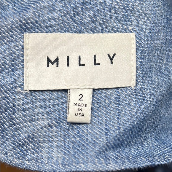 Milly Sz 2 Linen Chambray Blue Valerie Cold Shoulder Wrap Dress - Picture 10 of 11